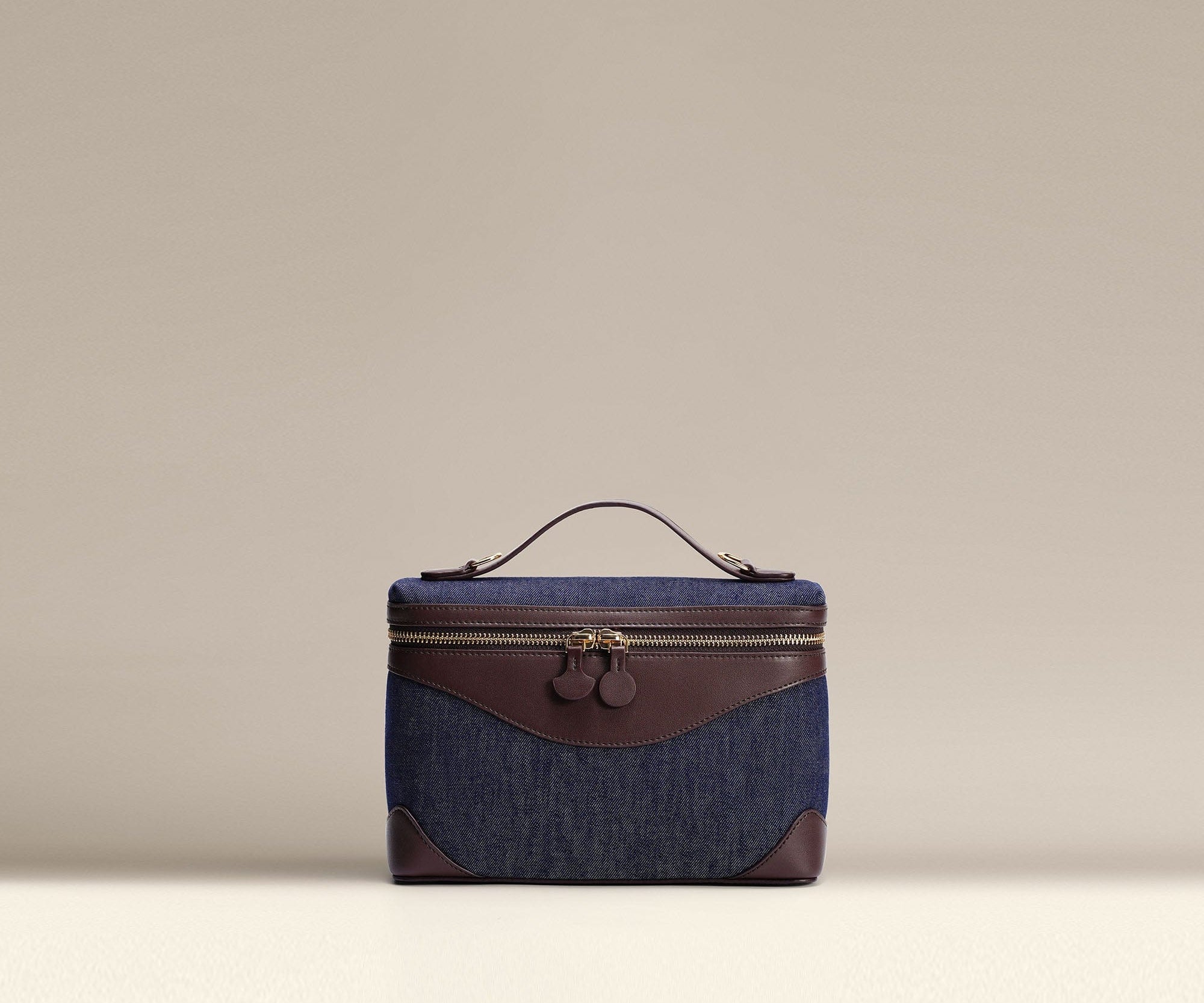 OLEADA NYC Leather Handbag > Women Work Bag > Top Handle Bag > Shoulder Bag > Mini Bag Color_CocoDenim Mini Anchor Bag Denim/Canvas