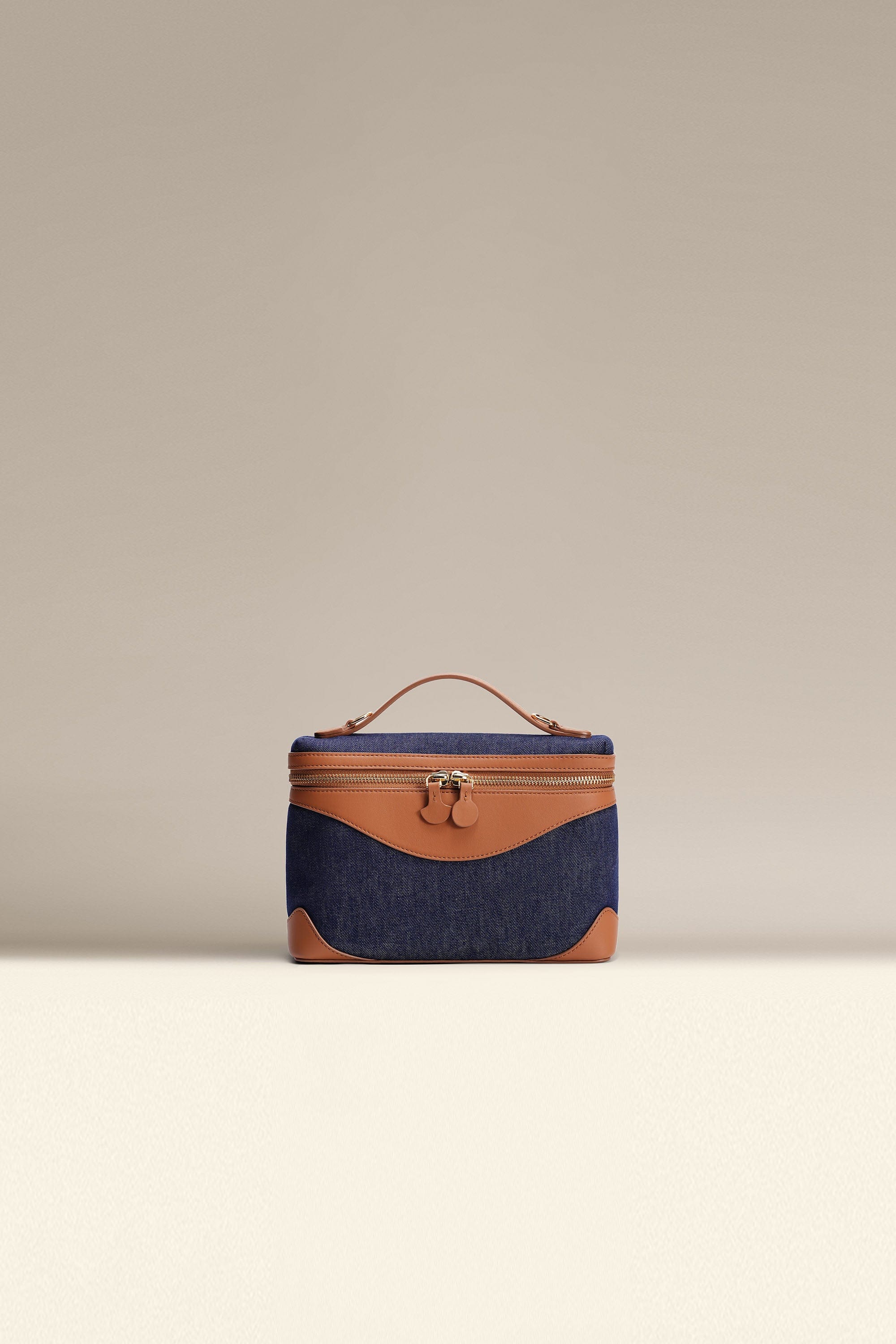 OLEADA NYC Leather Handbag > Women Work Bag > Top Handle Bag > Shoulder Bag > Mini Bag Color_NutsDenim Mini Anchor Bag Denim/Canvas