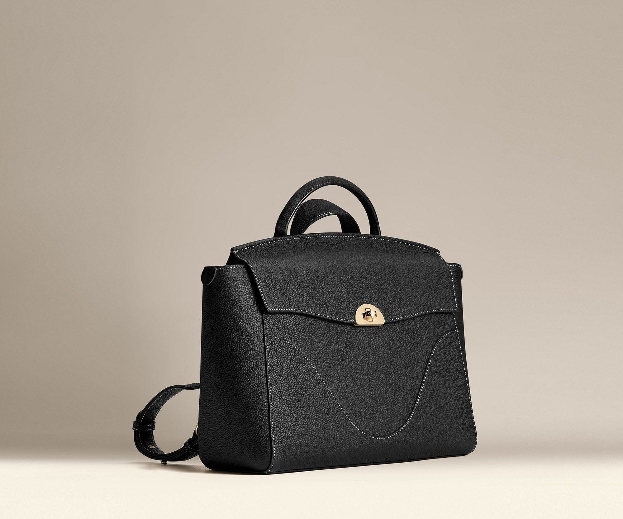 OLEADA NYC Leather Women Work Bag > Convertible To Business Backpack Bag > 13 Inch Laptop Bag > Crossbody Shoulder Bag > Luxury Travel Backpack Color_Onyx(White Stitch) Wavia Bag