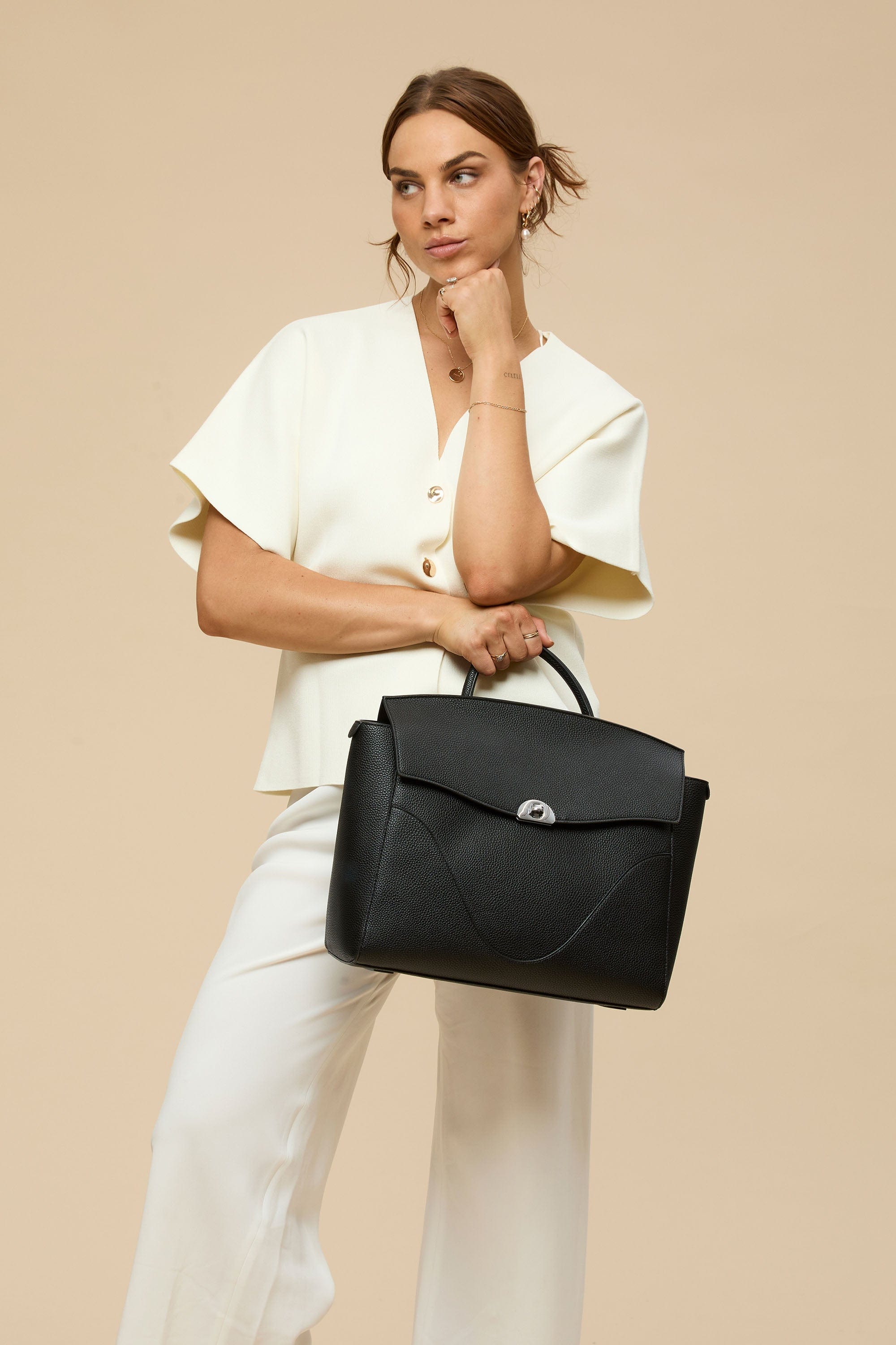OLEADA NYC Leather Women Work Bag > Convertible To Business Backpack Bag > 14 Inch Laptop Bag > Crossbody Shoulder Bag > Luxury Travel Backpack Color_Caviar Wavia Bag Plus Vegan Limited Edition