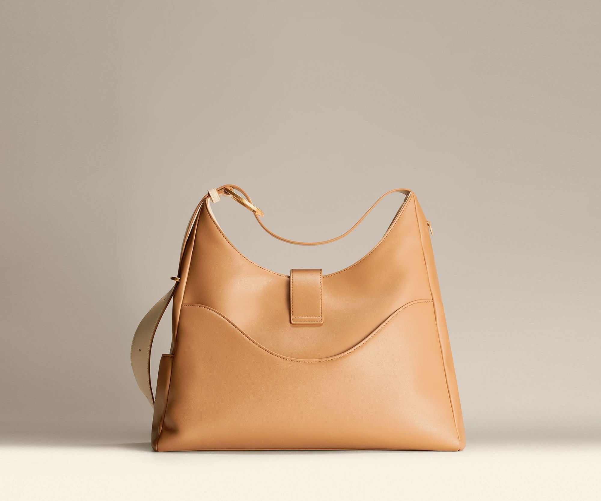 OLEADA NYC Mini Hobo Bag > Women Leather Bag For All Occasions > multiple interior and exterior pockets with a laptop compartment > 13 inch laptop bag > convertible to shoulder bag Color_Toffee Reverie Hobo
