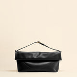 OLEADA NYC Shoulder Bag > Leather Shoulder Bag For Women > Leather Handbag > Convertible To Handbag > Fits 14" laptop> Color_Onyx Marina Foldover Bag