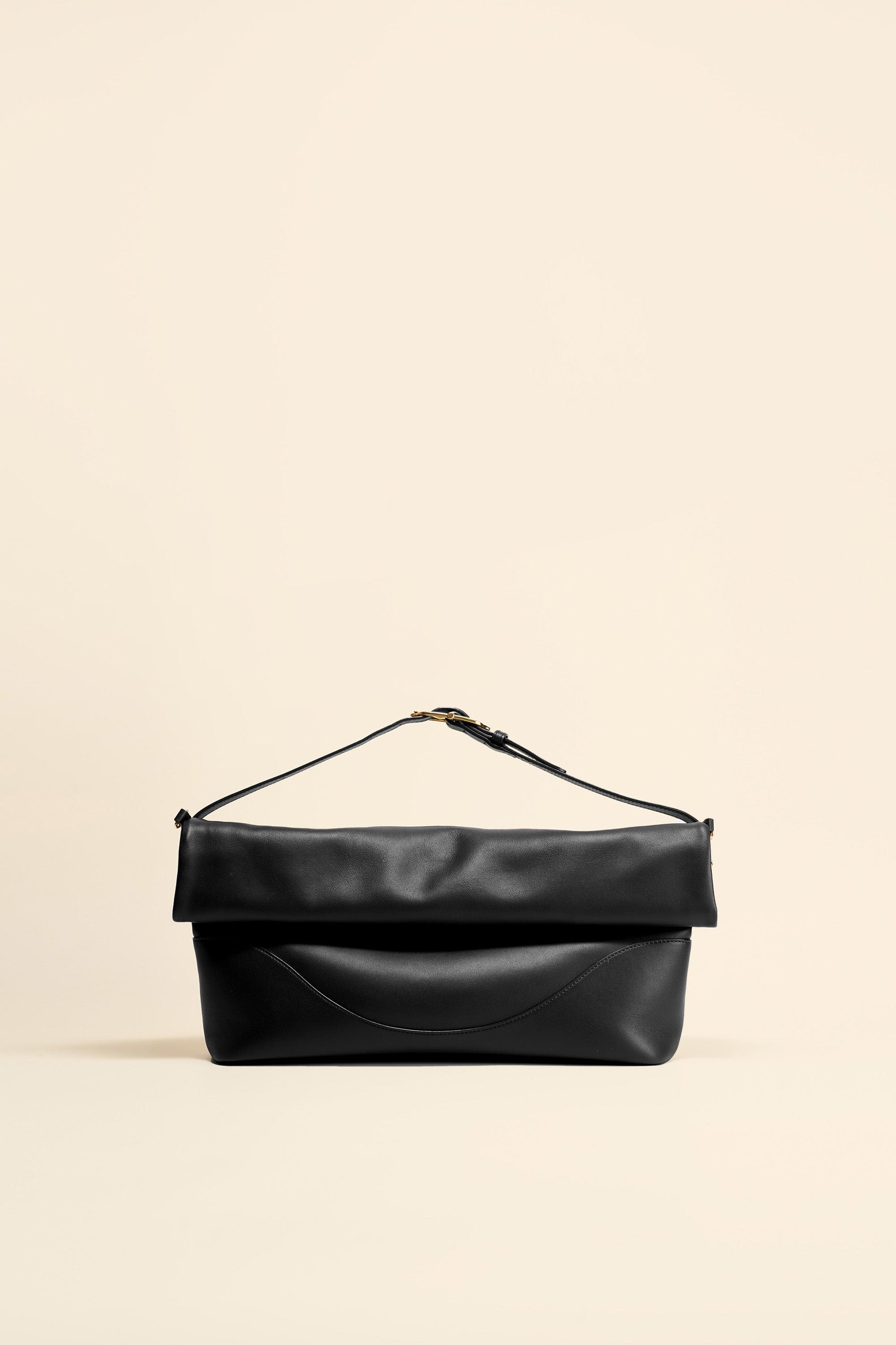 OLEADA NYC Shoulder Bag > Leather Shoulder Bag For Women > Leather Handbag > Convertible To Handbag > Fits 14" laptop> Color_Onyx Marina Foldover Bag