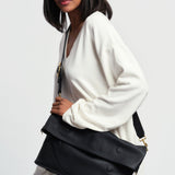 OLEADA NYC Shoulder Bag > Leather Shoulder Bag For Women > Leather Handbag > Convertible To Handbag > Fits 14" laptop> Marina Foldover Bag