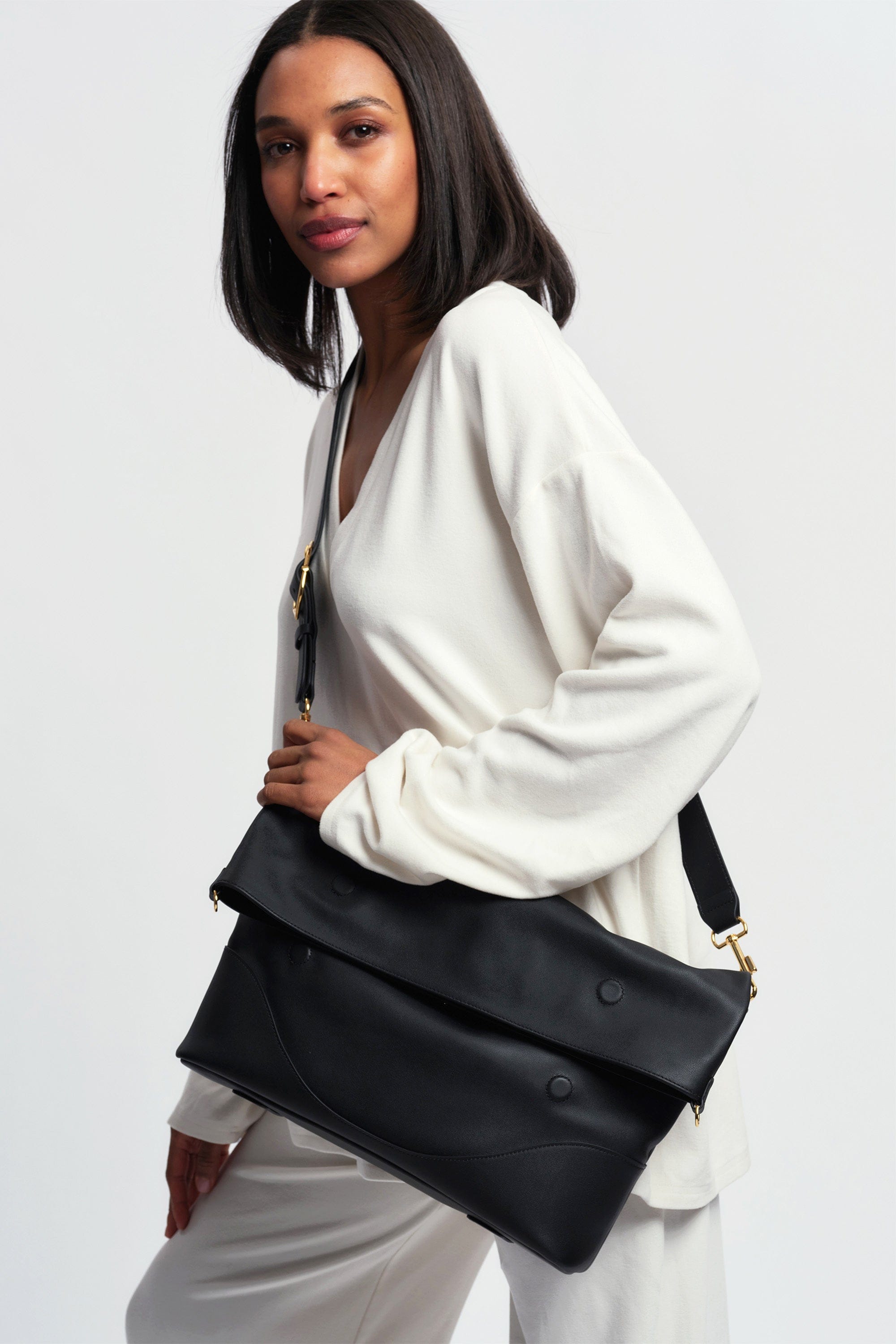 OLEADA NYC Shoulder Bag > Leather Shoulder Bag For Women > Leather Handbag > Convertible To Handbag > Fits 14" laptop> Marina Foldover Bag