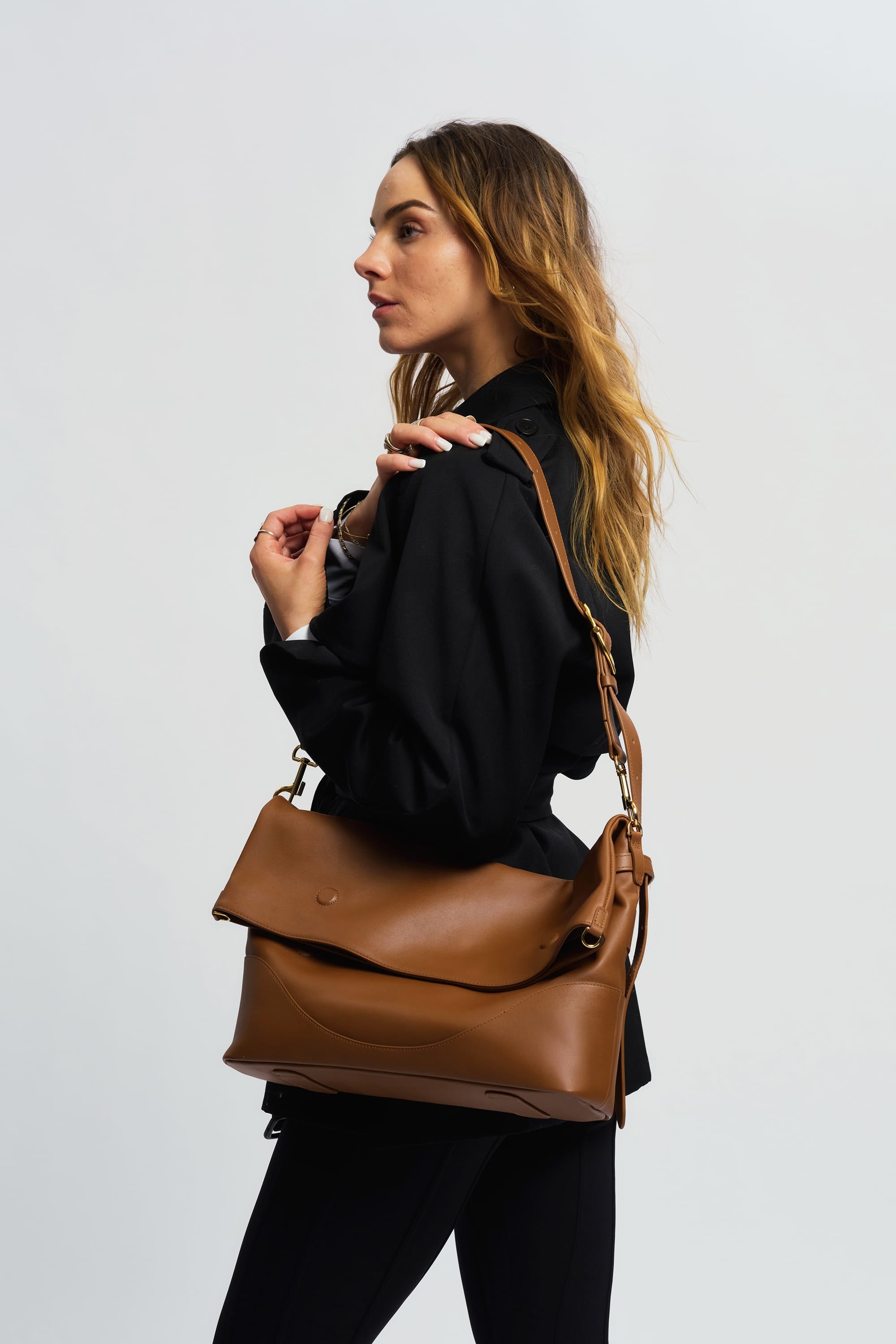 OLEADA NYC Shoulder Bag > Leather Shoulder Bag For Women > Leather Handbag > Convertible To Handbag > Fits 14" laptop> Marina Foldover Bag
