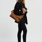OLEADA NYC Shoulder Bag > Leather Shoulder Bag For Women > Leather Handbag > Convertible To Handbag > Fits 14" laptop> Marina Foldover Bag