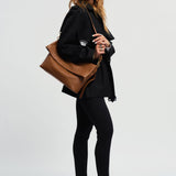 OLEADA NYC Shoulder Bag > Leather Shoulder Bag For Women > Leather Handbag > Convertible To Handbag > Fits 14" laptop> Marina Foldover Bag