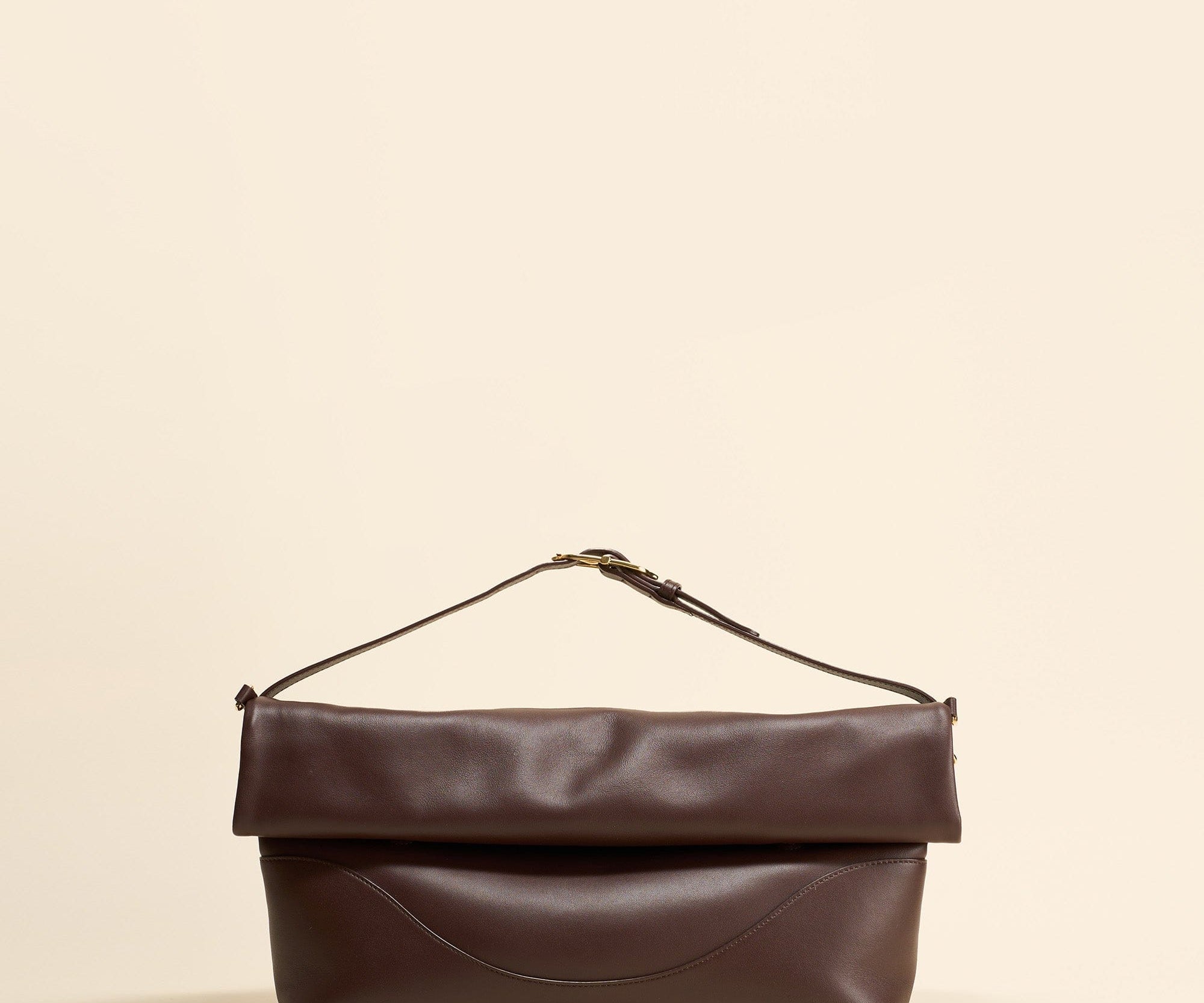 OLEADA NYC Tote Bag > Leather Tote Bag For Women > Mini Handbag > Convertible To Shoulder Bag > Fits 14" laptop> Color_Chocolate Marina Foldover Bag