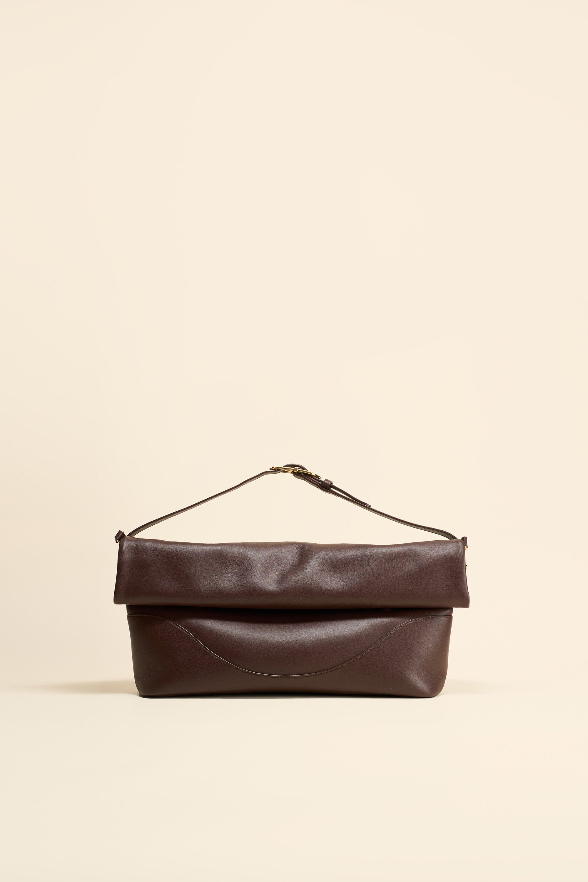 OLEADA NYC Tote Bag > Leather Tote Bag For Women > Mini Handbag > Convertible To Shoulder Bag > Fits 14" laptop> Color_Chocolate Marina Foldover Bag