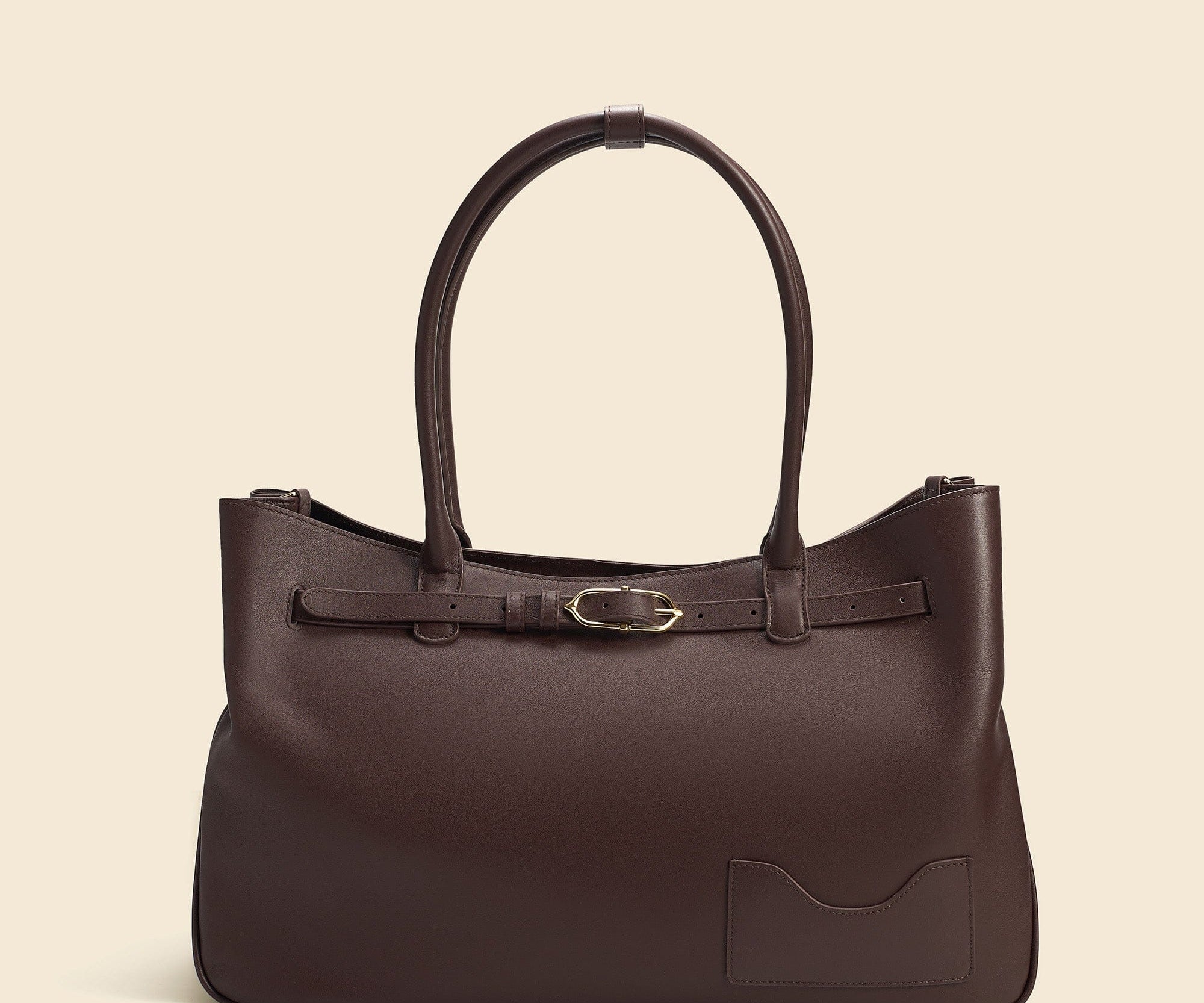 OLEADA NYC Tote Bag > Leather Tote Bag For Women > Mini Handbag > Convertible To Shoulder Bag > Fits 14" laptop> Color_Chocolate Marina Tote
