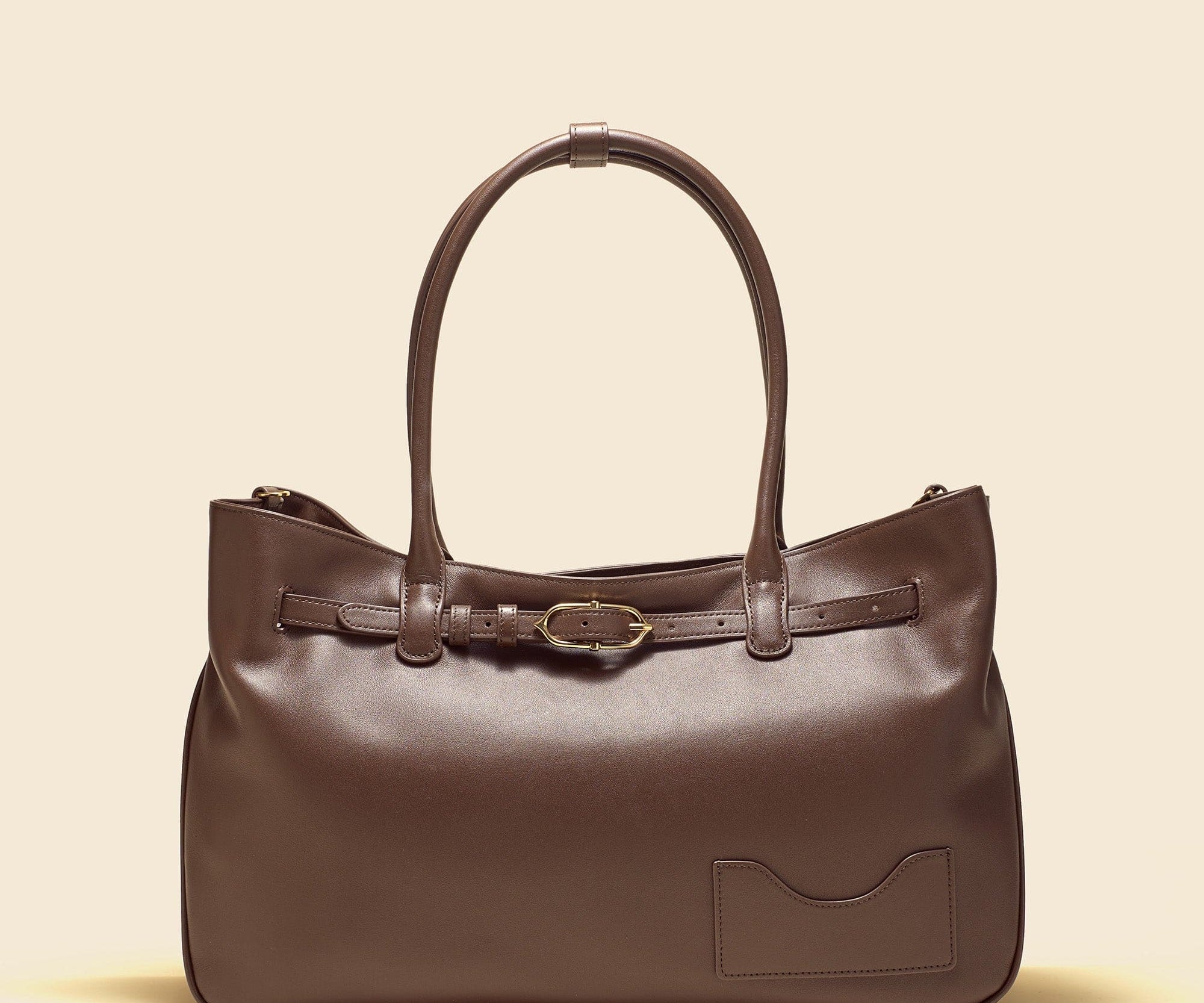 OLEADA NYC Tote Bag > Leather Tote Bag For Women > Mini Handbag > Convertible To Shoulder Bag > Fits 14" laptop> Color_Chocolate Marina Tote