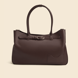 OLEADA NYC Tote Bag > Leather Tote Bag For Women > Mini Handbag > Convertible To Shoulder Bag > Fits 14" laptop> Color_Chocolate Marina Tote