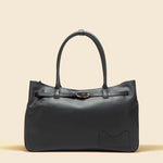 OLEADA NYC Tote Bag > Leather Tote Bag For Women > Mini Handbag > Convertible To Shoulder Bag > Fits 14" laptop> Color_Onyx Marina Tote