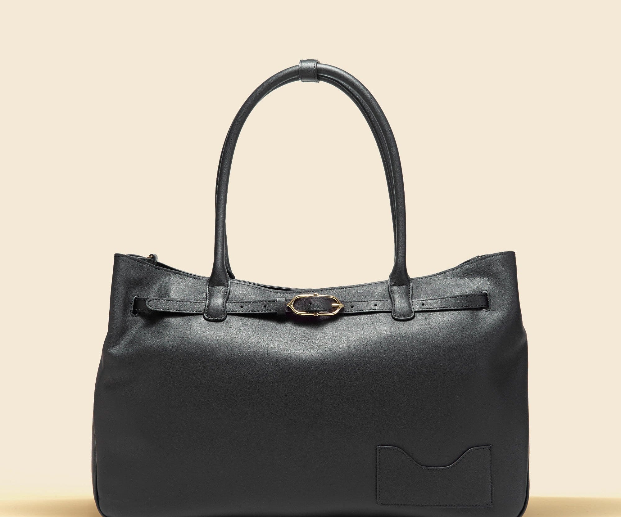OLEADA NYC Tote Bag > Leather Tote Bag For Women > Mini Handbag > Convertible To Shoulder Bag > Fits 14" laptop> Color_Onyx Marina Tote