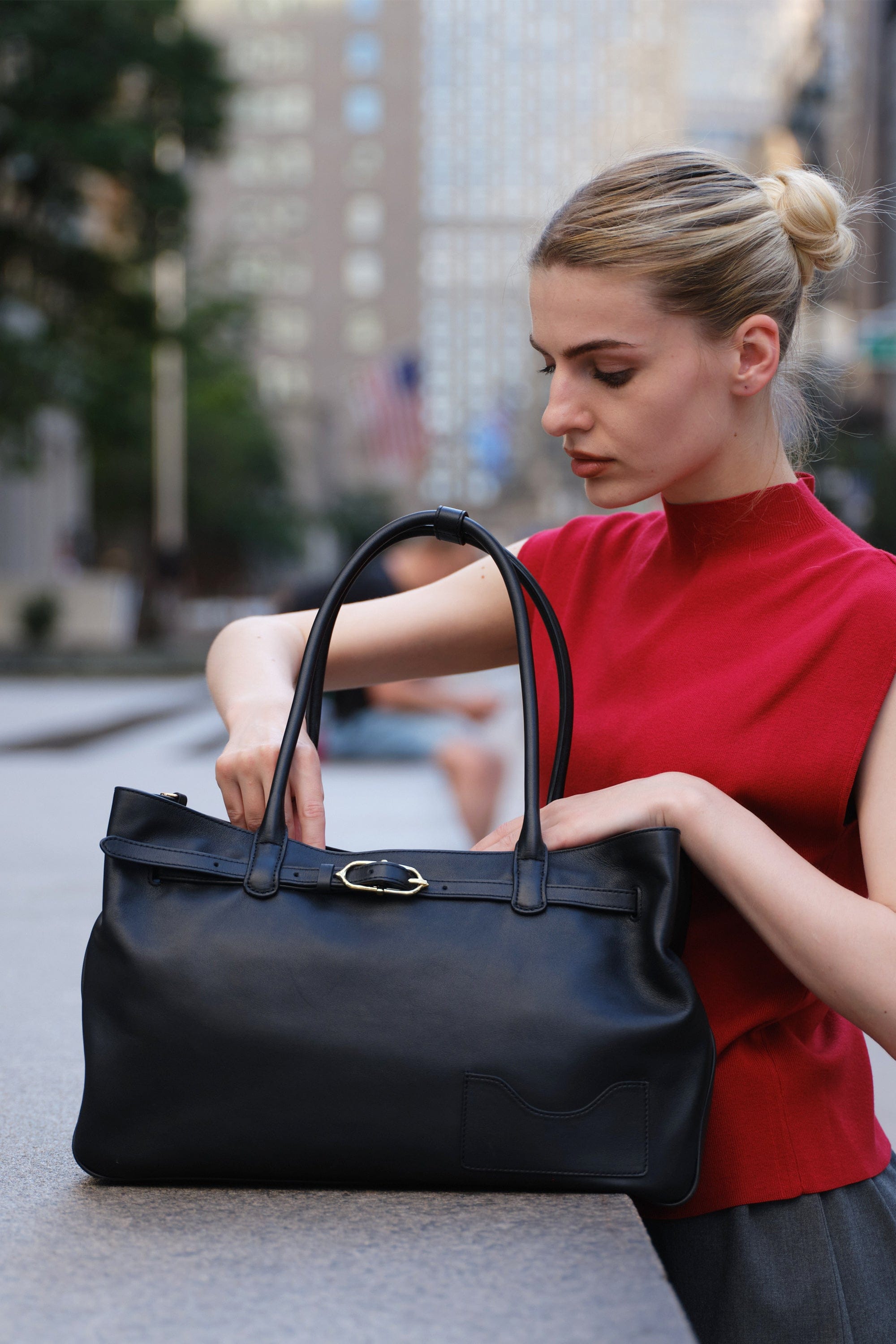 OLEADA NYC Tote Bag > Leather Tote Bag For Women > Mini Handbag > Convertible To Shoulder Bag > Fits 14" laptop> Marina Tote