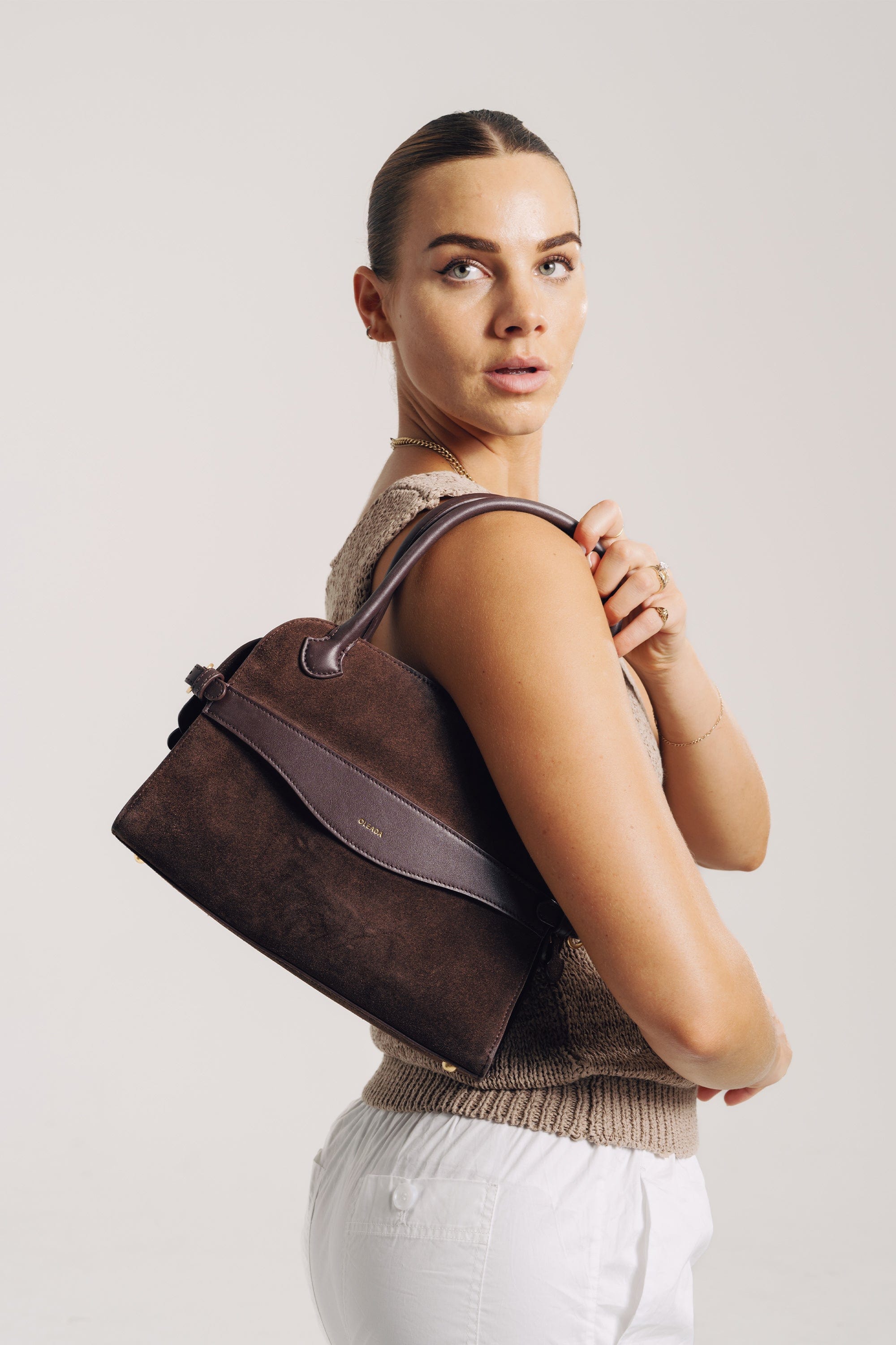 OLEADA NYC Women Work Bag > Eco-Suede Bag > Top Handle Handbag > Mini Business Satchel > Fits iPad Mini> Mini Coast Portfolio Satchel