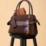 OLEADA NYC Women Work Bag > Leather Bag > Top Handle Handbag > Large Business Satchel > Fits Up To 16'' Laptops> Color_Chocolate Mini Coast Portfolio Satchel