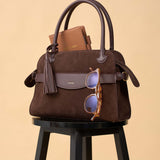 OLEADA NYC Women Work Bag > Leather Bag > Top Handle Handbag > Large Business Satchel > Fits Up To 16'' Laptops> Color_Chocolate Mini Coast Portfolio Satchel