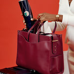 OLEADA NYC Work Tote Bag > Leather Work Tote For Women > Large Capacity Bag > 16 Inch Laptop Bag > Convertible To Shoulder Bag Color_Scarlet Reverie Tote Scarlet